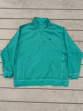 Tommy Bahama 1/4 Zip Sweater Mens 2XB Pullover Cotton Allure Green Long Sleeve